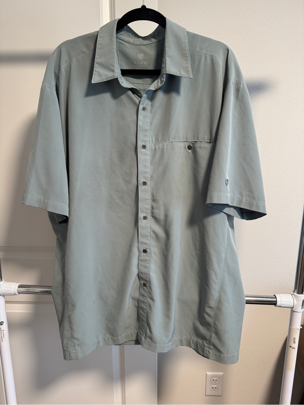 KUHL Renegade Tufflex Short Sleeve Button Up Shirt Mens XXL Gray Blue Stretch